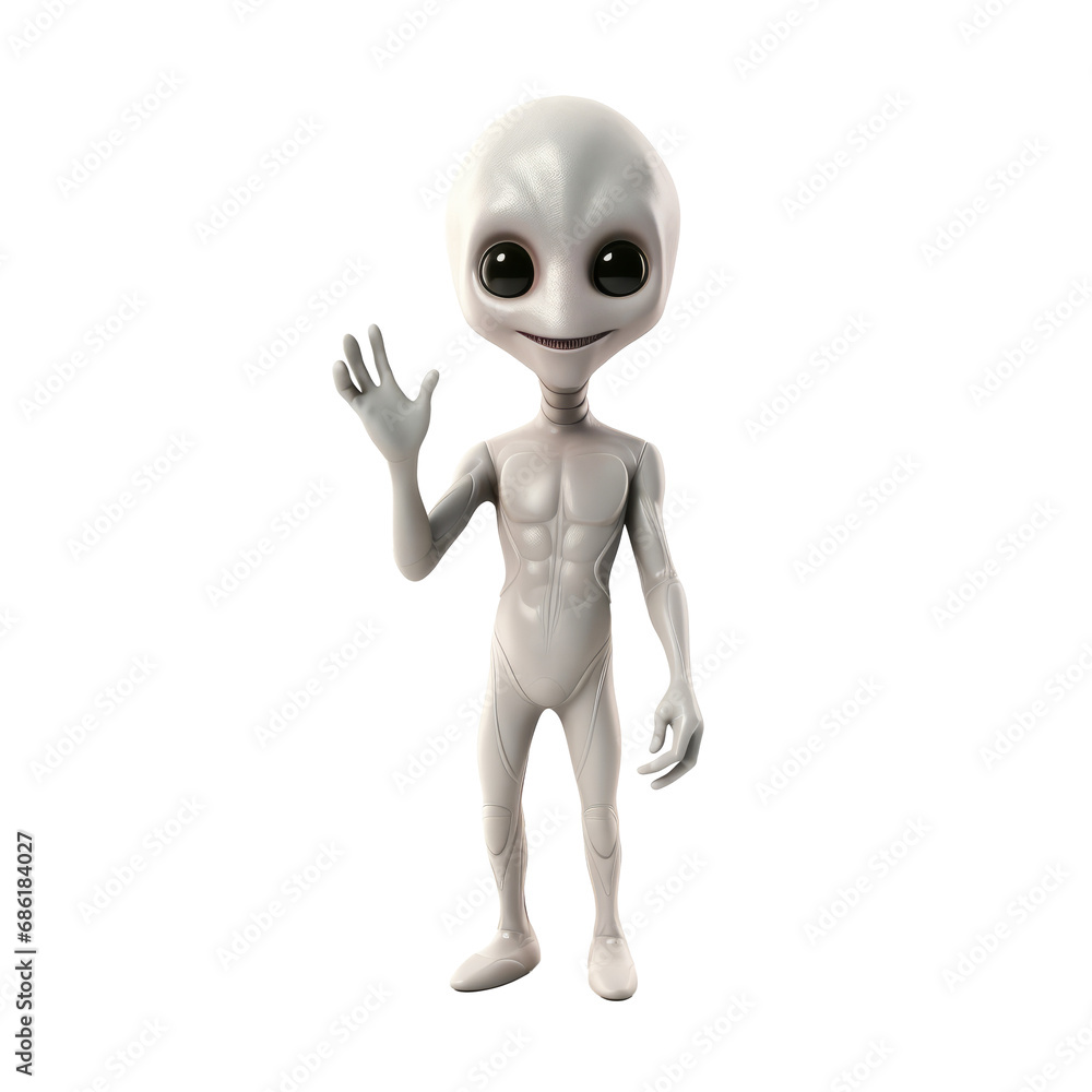 Aliens arrival concept, aliens are smiling and waving greeting. Isolated on transparent background. AI generated. Aliens arrival concept, aliens are smiling and waving greeting. Isolated on transparent background. AI generated.