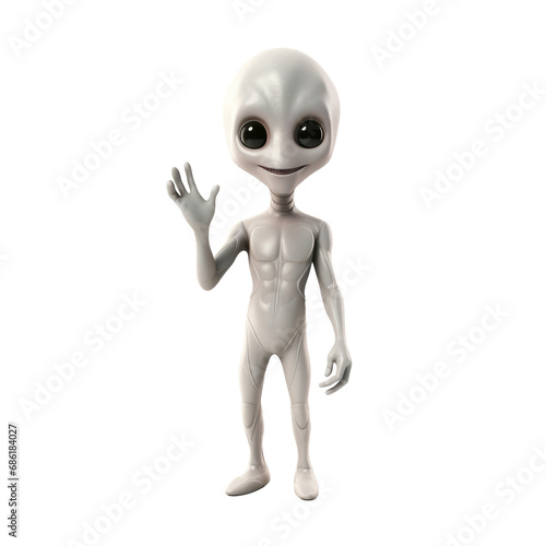 Aliens arrival concept  aliens are smiling and waving greeting. Isolated on transparent background. AI generated.