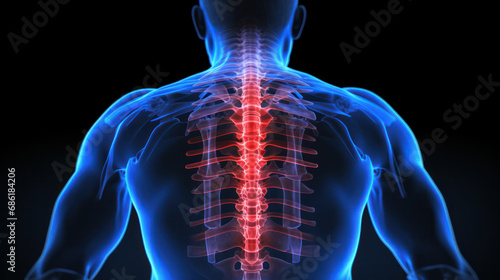 Painful spine skeleton x-ray, medical concept