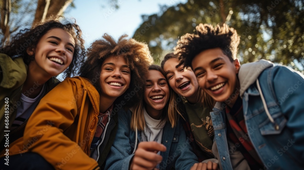 A diverse group of teenagers enjoying each other’s company and showing that friendship transcends cultural and ethnic differences, friendship knows no borders A diverse group of teenagers enjoying each other’s company and showing that friendship transcends cultural and ethnic differences, friendship knows no borders