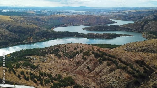 Aerial drone footage of Eymir Lake in Ankara, Turkey  