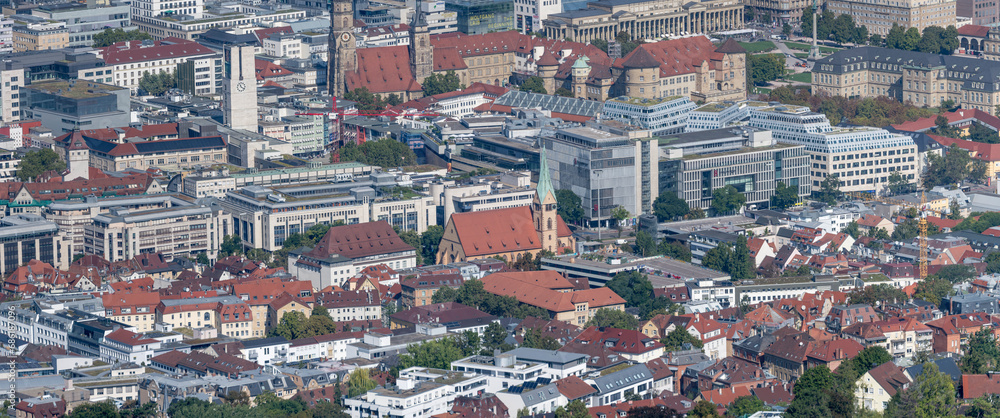 aerial cityscape with Town Hall and central neighbourhoods from TV-tower, Stuttgart, Germany