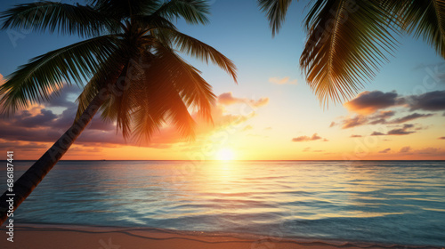 Dream-like sunset on tropical resort