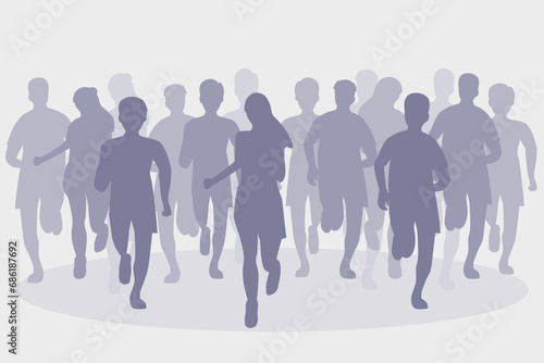 Group of marathon runners. Silhouette of a crowd of people running. Sport illustration.