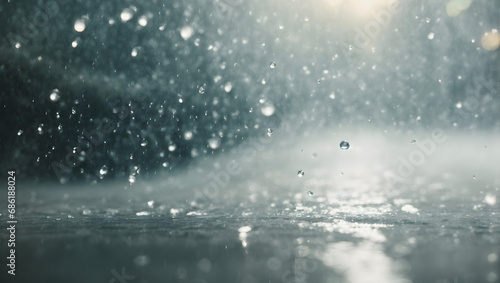 A surreal scene with shimmering diamond-like raindrops falling against a clean white surface, sparkling as they descend.