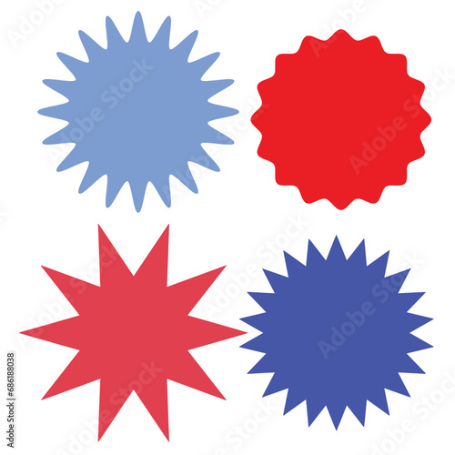Set of blank multicolor star icons various shape isolated on white background. Vector illustration 
