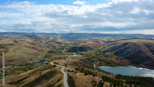 Aerial drone footage of Eymir Lake in Ankara, Turkey  