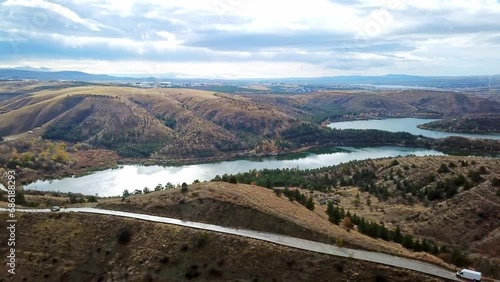 Aerial drone footage of Eymir Lake in Ankara, Turkey  