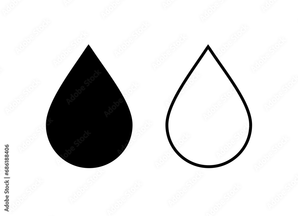 Water or oil drop set. Vector black glyph and line icons isolated on white background. Water or oil drop set. Vector black glyph and line icons isolated on white background.