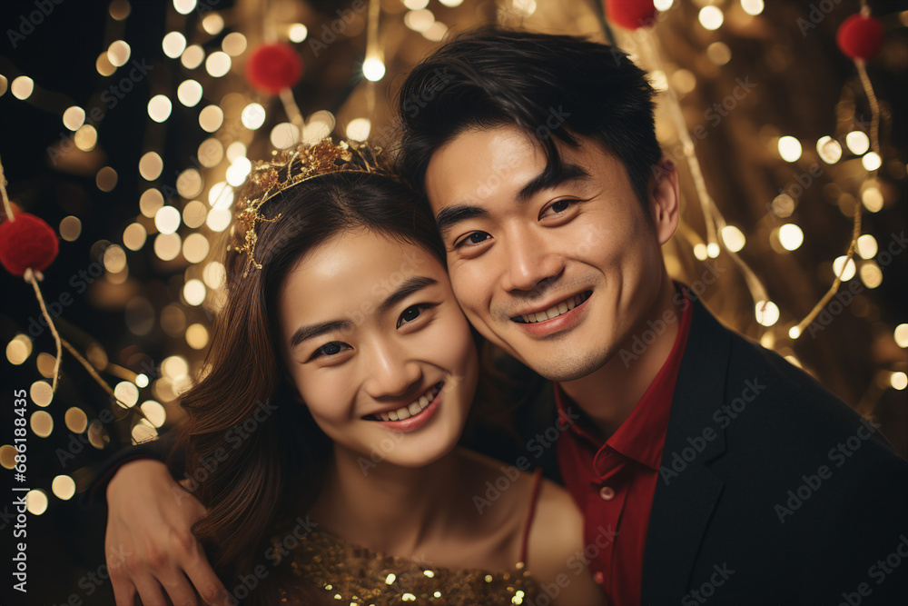 Charming couple in love spending chtistmas holy eve together festive atmosphere Generative AI picture Charming couple in love spending chtistmas holy eve together festive atmosphere Generative AI picture