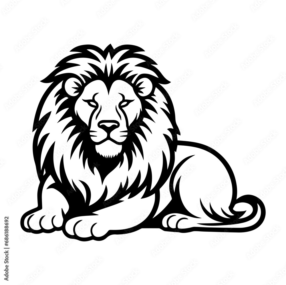 Friendly Lion resting silhouette illustration, Lion resting Logo Monochrome Design, Generative AI.