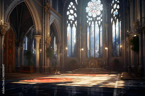 A majestic cathedral inspired by Gothic architecture  with towering spires  intricate stone tracery  and stained glass windows  creating an atmosphere of grandeur and spirituality. Ai Generated.NO.04