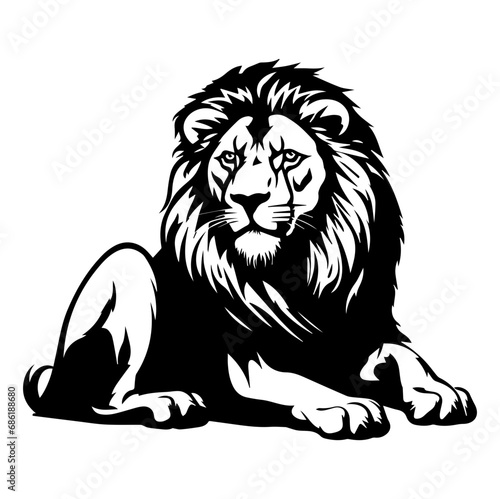 Fototapeta Naklejka Na Ścianę i Meble -  Friendly Lion resting silhouette illustration, Lion resting Logo Monochrome Design, Generative AI.