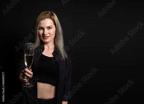 party woman on black background