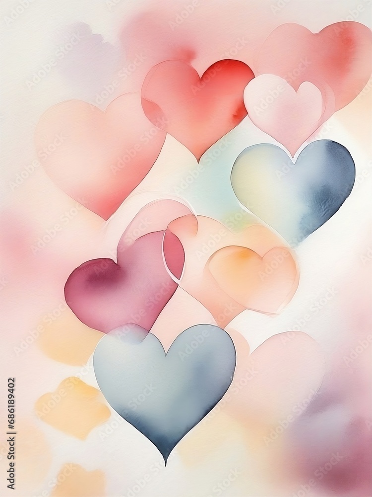 pale watercolor Hearts in warm