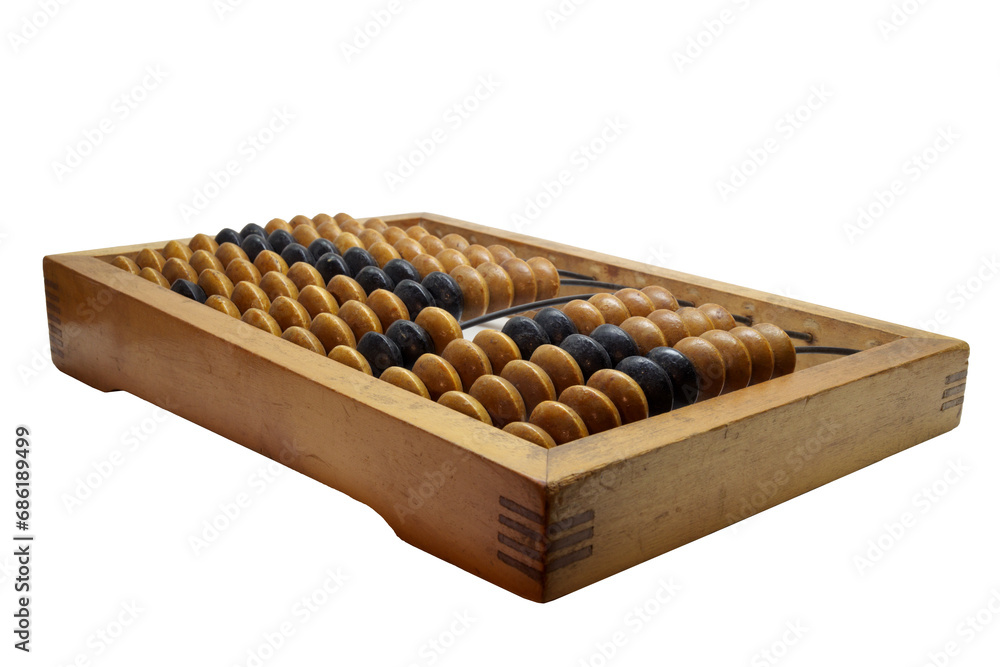 russian abacus on white background. Obsolete calculating tool. Wooden frame and colored beads on steel curved rods russian abacus on white background. Obsolete calculating tool. Wooden frame and colored beads on steel curved rods