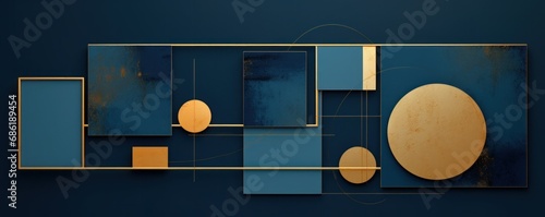 blue and gold square circles, with a blue background