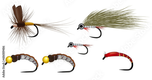 fishing feather flies streamer fly for fish in river photo
