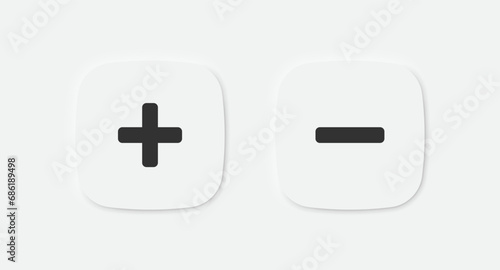 Plus icon. Minus sign. Add symbol. Remove symbols. Negative icons. Vector isolated sign.
