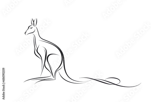 minimalistic continuous one line draw of kangaroo on transparent background. Australia day concept