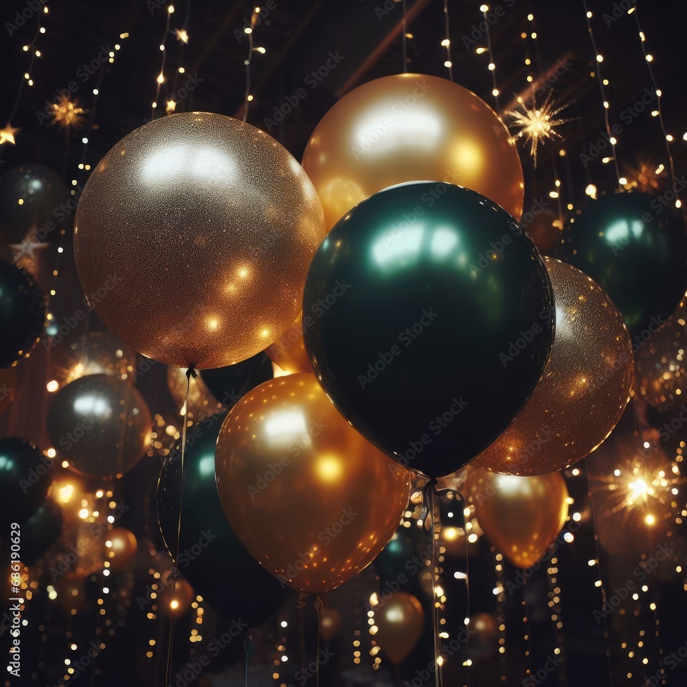 black and gold balloons for happy birtday party
