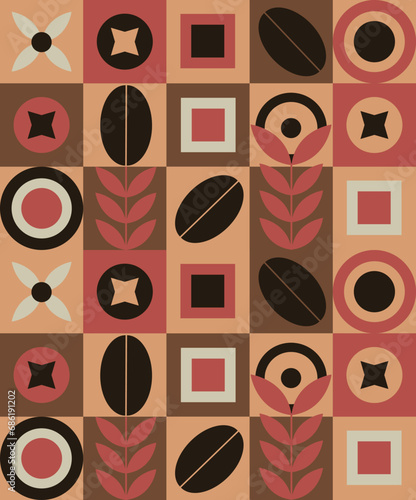 Geometric pattern on the theme of coffee. Coffee pattern for packaging, print, banner. Vector drawing, design element.