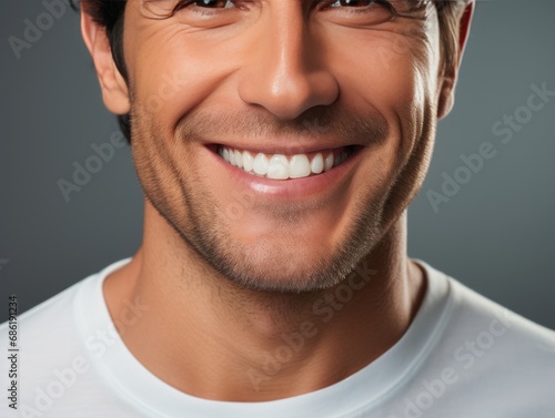 smiling young man with porcelain veneers.