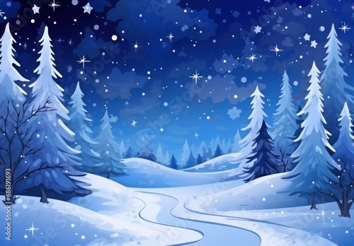 holiday tree and forest winter night scenery wallpaper © olegganko