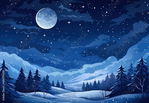 holiday tree and forest winter night scenery wallpaper