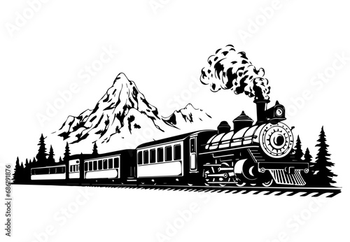 silhouette of the old train vector illustrator, vintage train.