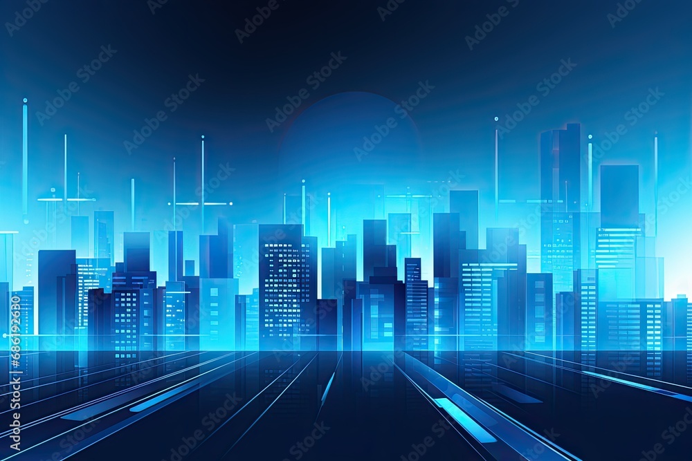 business background with blue city building silhouette Stock ...