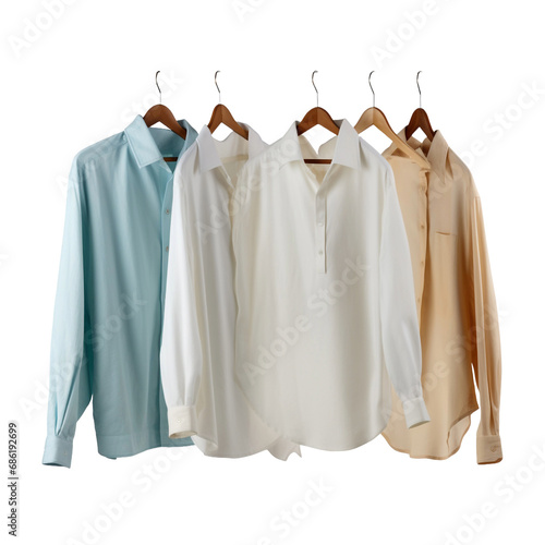A picture of three shirts hanging isolated on transparent background