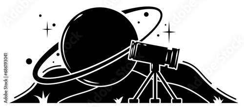 Stargazing, stargazing camera, Jupiter, Saturn, Uranus and Neptune icon vector galaxy