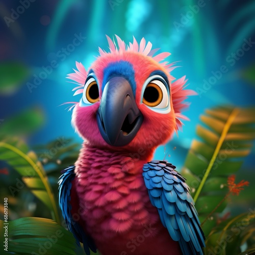 a cartoon parrot in the jungle