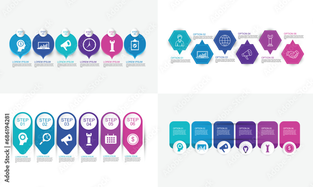 Set of infographic templates with 6 options Set of infographic templates with 6 options