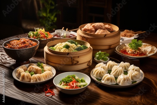 A feast for the senses with a variety of Yum Cha dishes, complete with steaming dumplings, buns, and rice noodle rolls