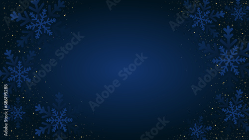 Navy christmas background with snowflakes and gold sequins