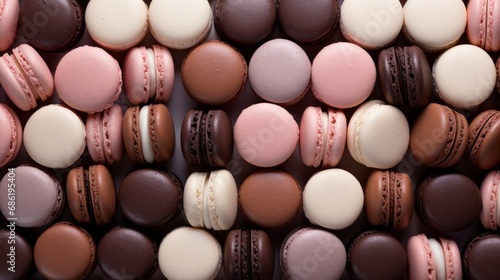 macarons pattern flat lay in neutral colors, 16:9 photo
