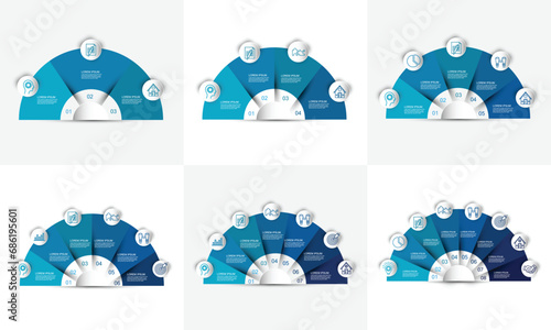 Set of pie chart circle infographic templates with 3-8 options. Business concept