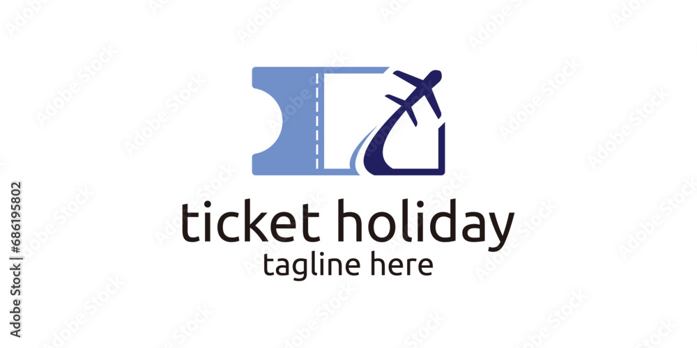 logo design combining the shape of a holiday ticket using a plane.