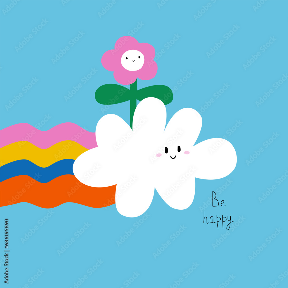custom made wallpaper toronto digitalCloud, rainbow and flower. Cute childish print. Vector hand drawn illustration.