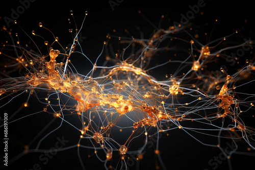 Many yellow neural connections send signals between cells