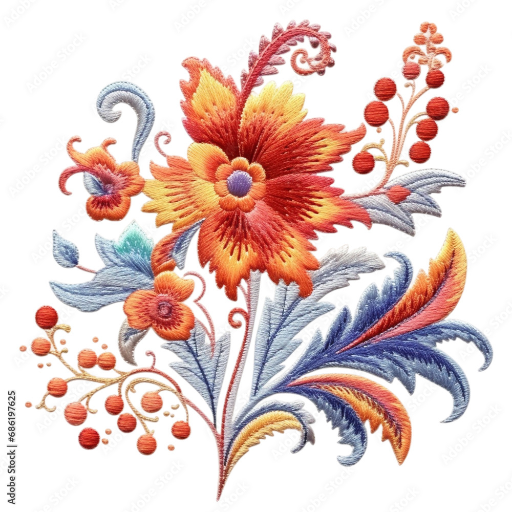 
A floral pattern with leaves and flowers.