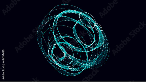 Abstract blue sphere with connecting dots and lines. Wireframe technology sphere. Big data visualization. Vector illustration.