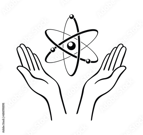 open hands with floating atom photo
