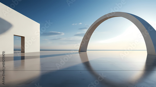 3d render of abstract futuristic architecture with empty concrete floor