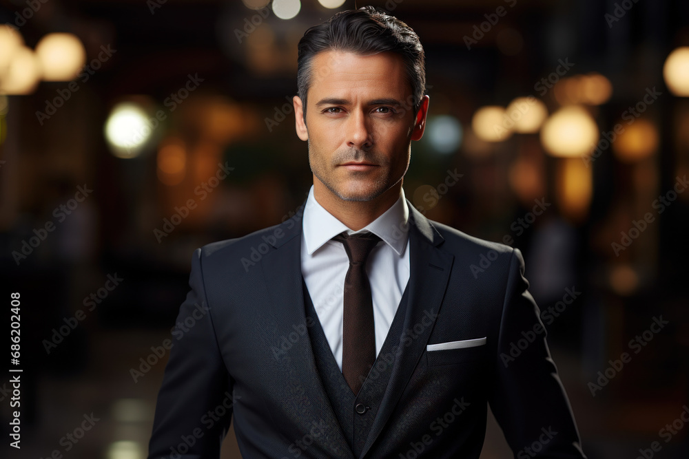 A man in business attire exuding confidence, representing professionalism and corporate identity. Concept of business and leadership. Generative Ai. A man in business attire exuding confidence, representing professionalism and corporate identity. Concept of business and leadership. Generative Ai.