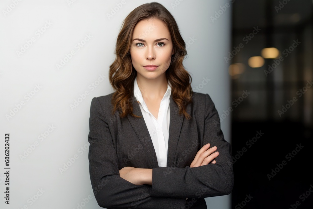 confident businesswoman standing and looking at camera confident businesswoman standing and looking at camera
