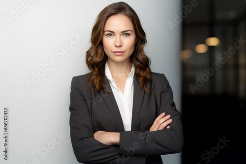 confident businesswoman standing and looking at camera