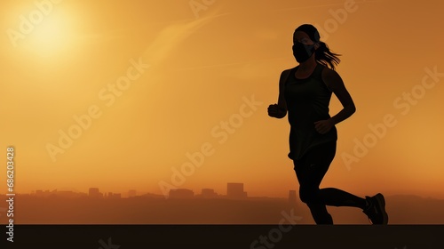 silhouette of a woman jogging alone in a mask